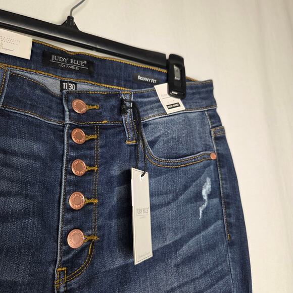 Judy Blue High Rise 5 Button Fly Cuffed Skinny Distressed Jeans 82246 NWT 11/30 - Picture 8 of 11